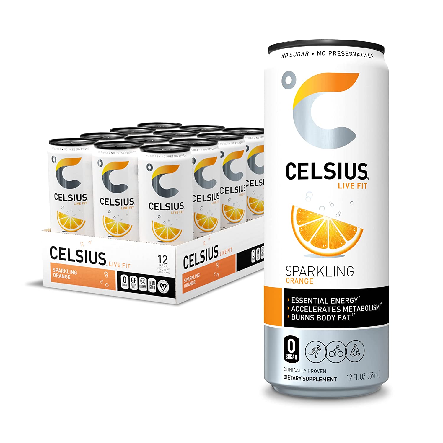 CELSIUS Sparkling Orange, Functional Essential Energy Drink 12 Fl Oz (Pack of 12) - Image 2